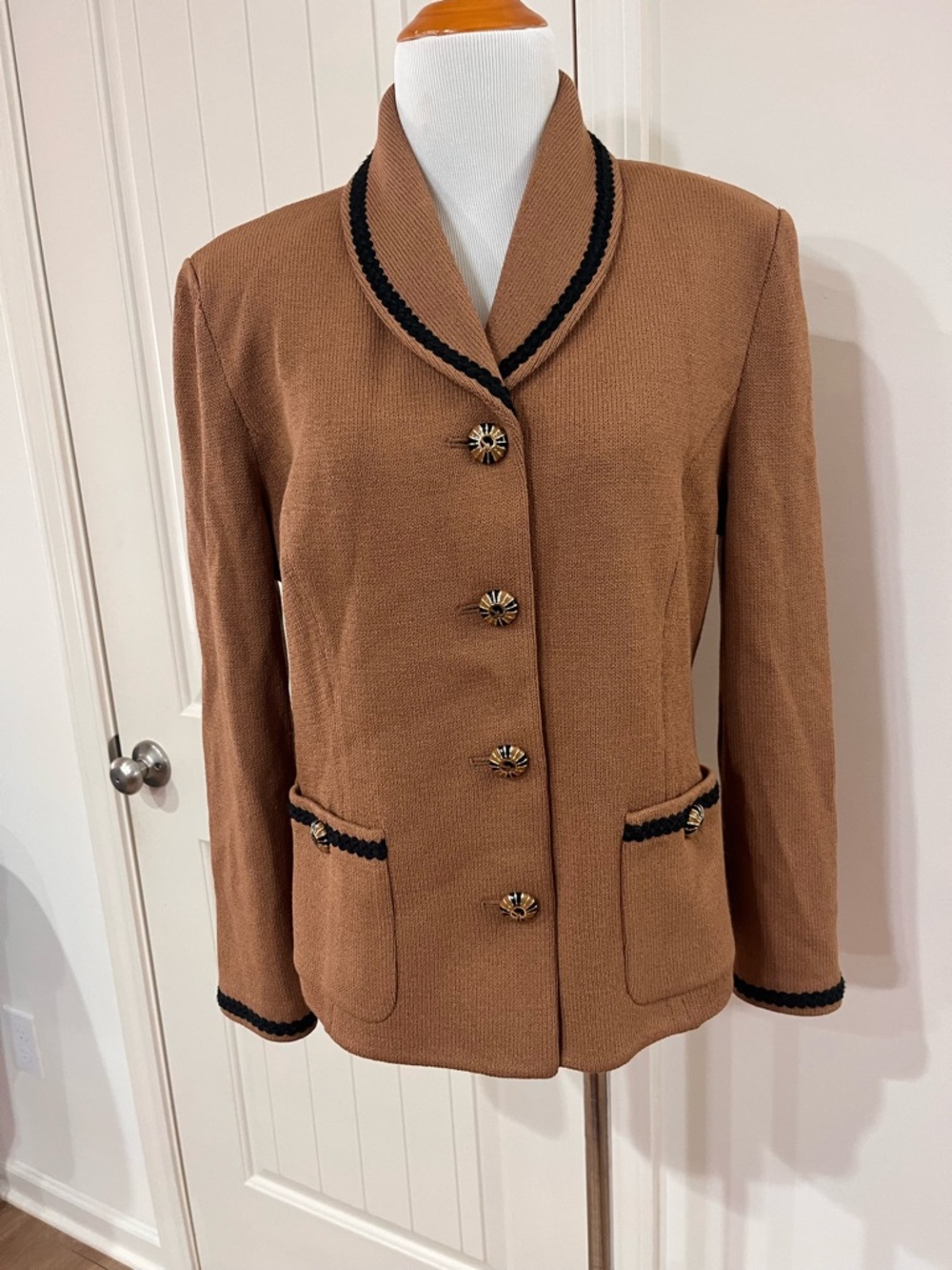 St. John Sport by Marie Gray Camel Jacket with Black Trim